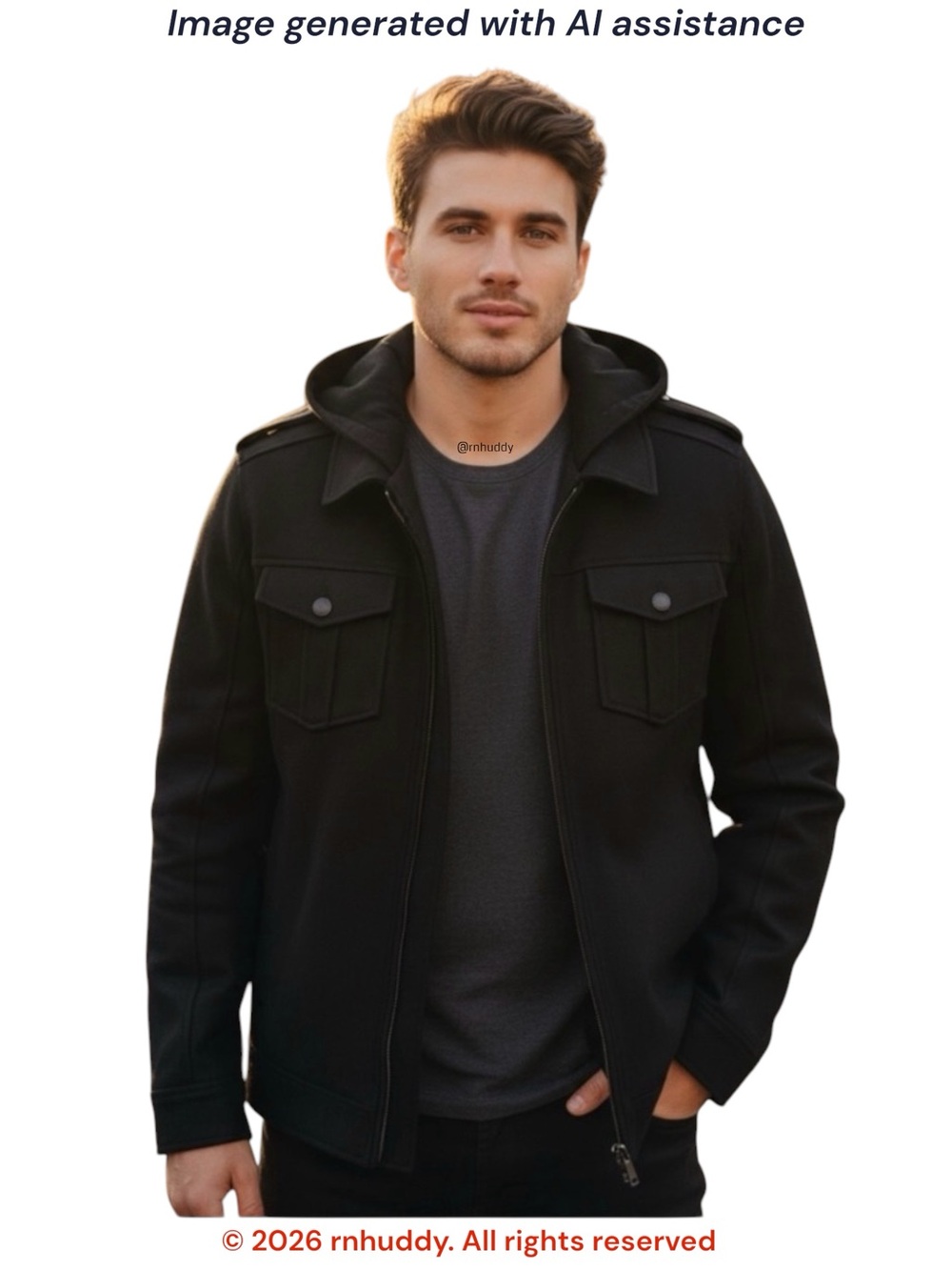 Guess men’s XL black 54% wool hooded coat